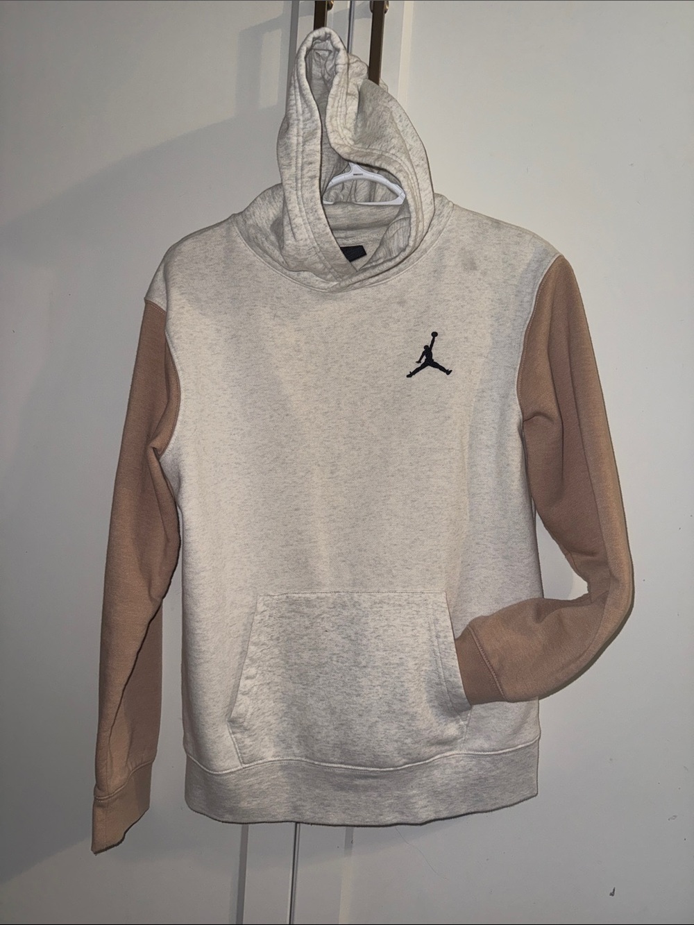 Jordan Two-Tone Crewneck Hoodie in Cream and Brown